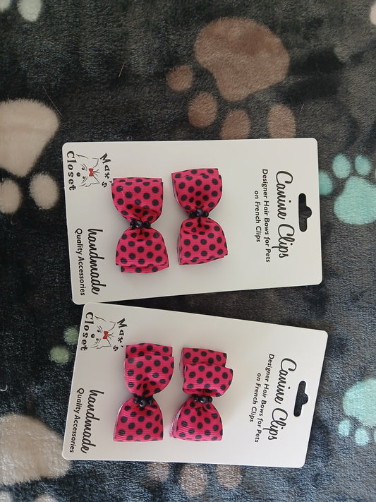 Bows pink/black polka dot